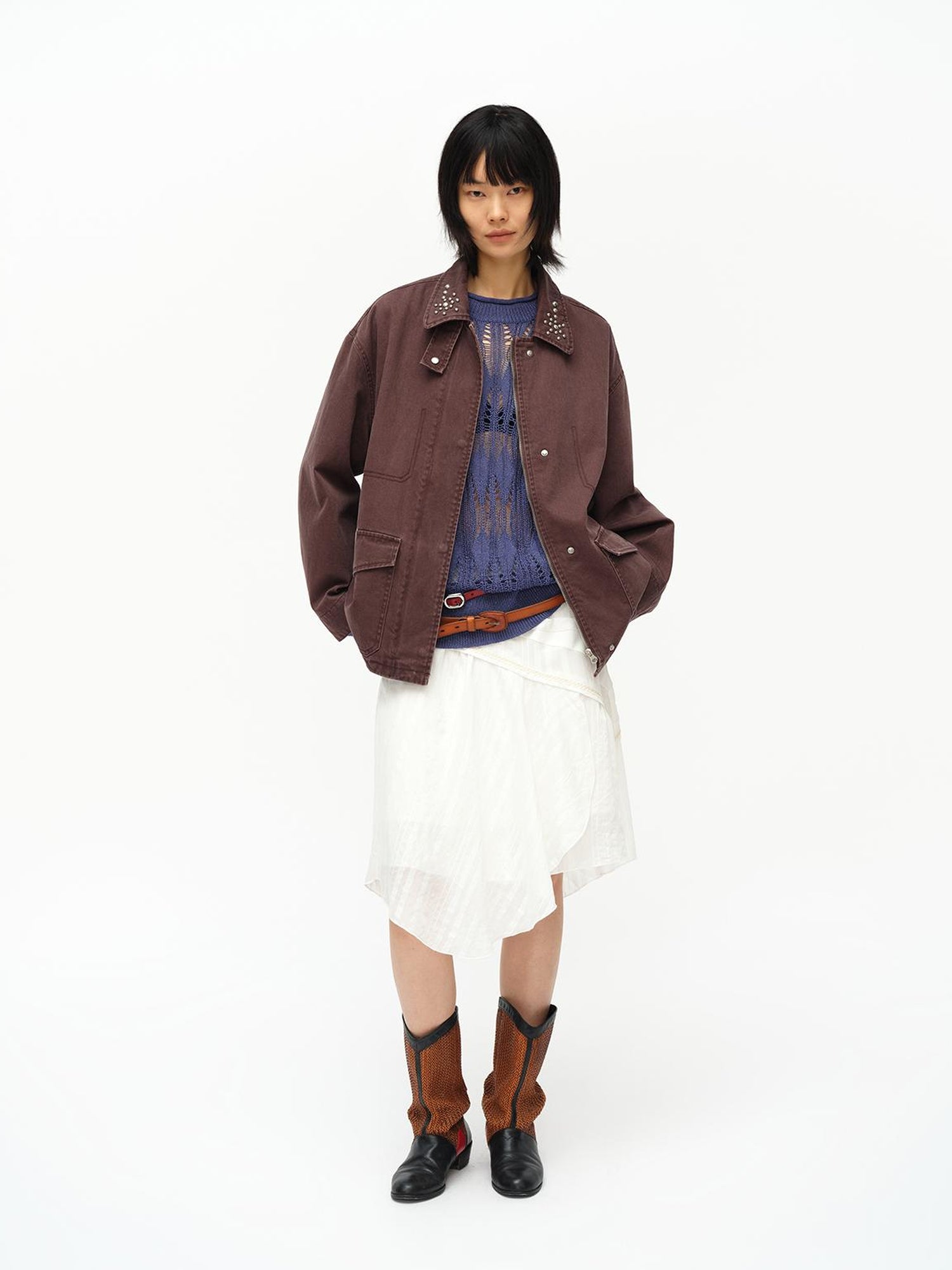oinimi Asymmetrical Cloud Pleated Skirt In Soft Ivory