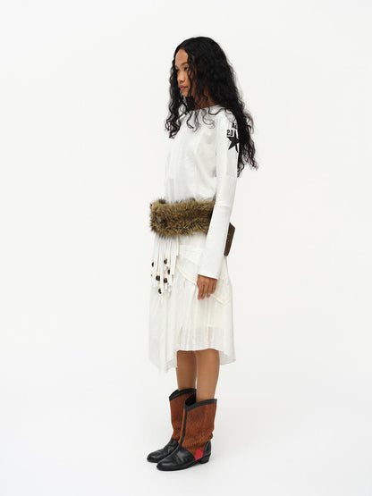 oinimi Asymmetrical Cloud Pleated Skirt In Soft Ivory