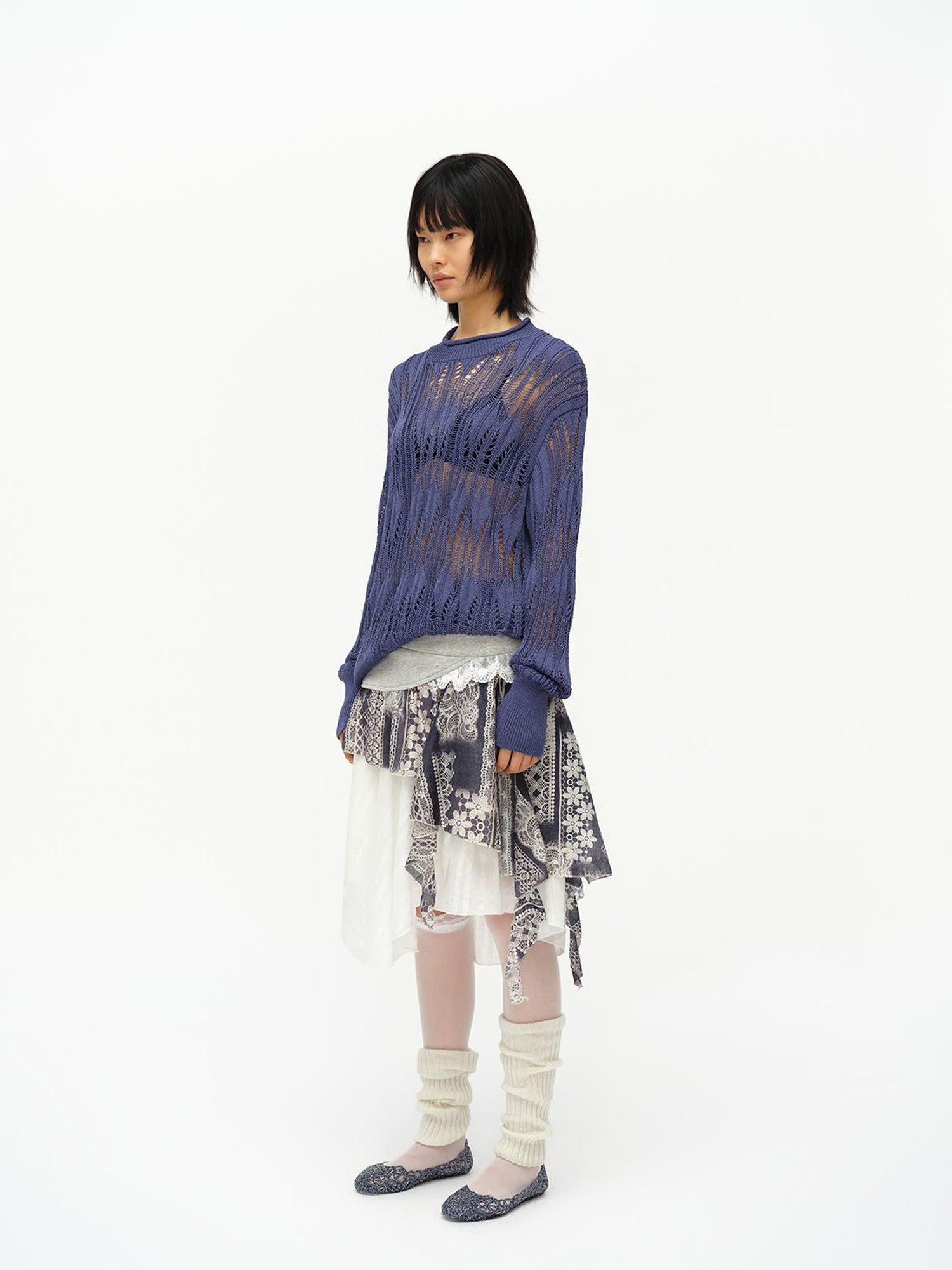 oinimi Asymmetrical Cloud Pleated Skirt In Soft Ivory