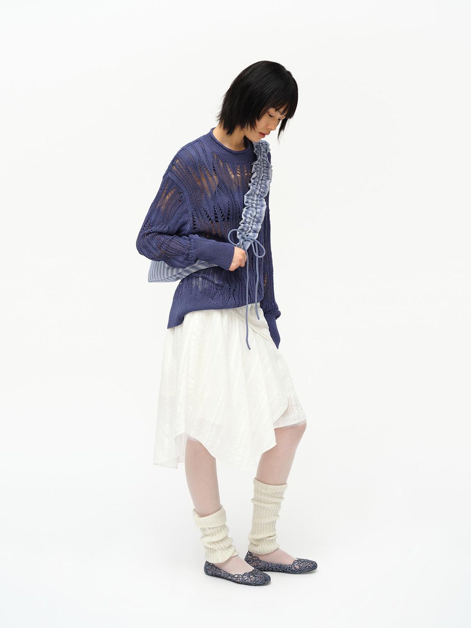 oinimi Asymmetrical Cloud Pleated Skirt In Soft Ivory
