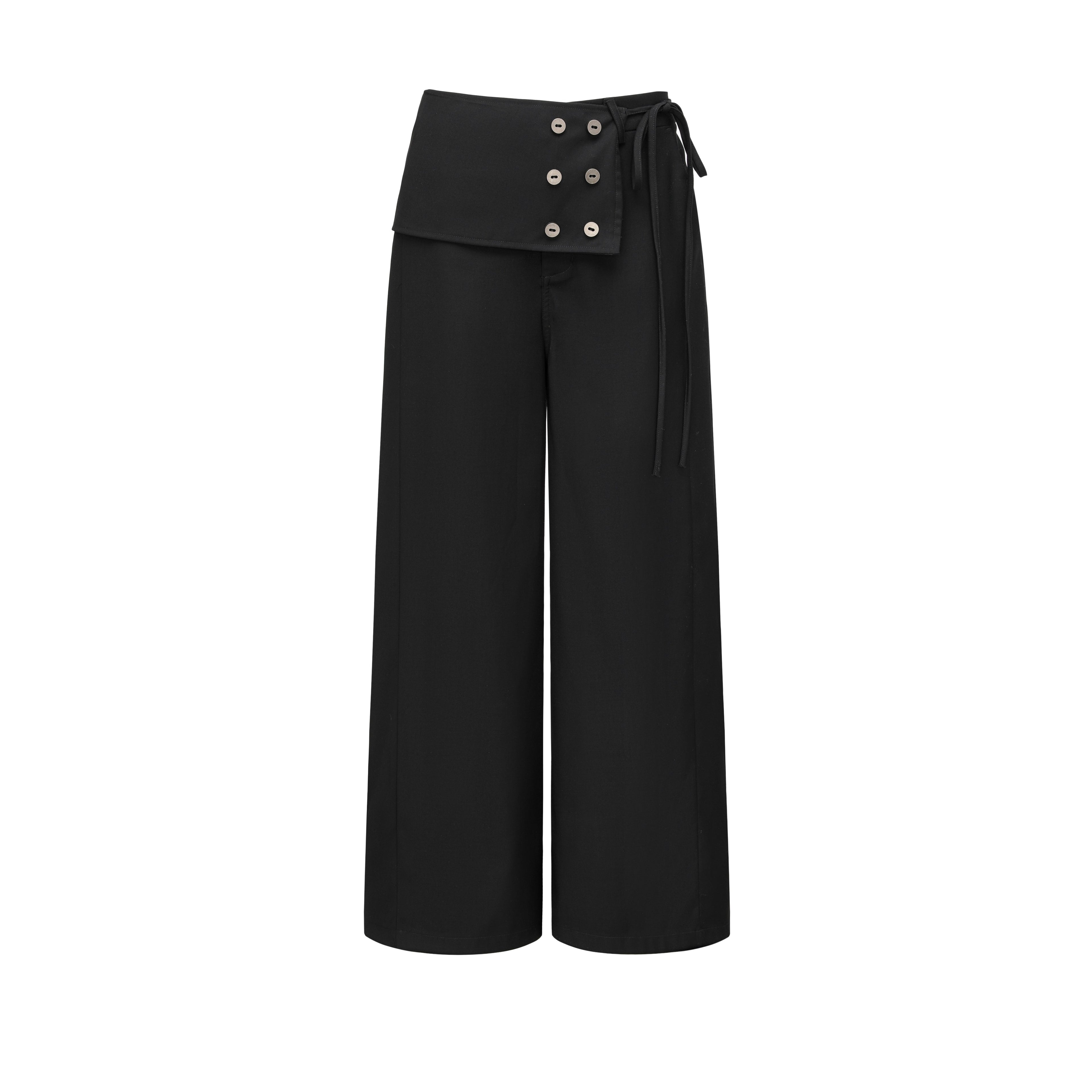 oinimi_Black_Button_Detail_Detachable_Skirt_Straight_Women&