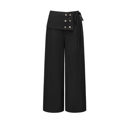 oinimi_Black_Button_Detail_Detachable_Skirt_Straight_Women&