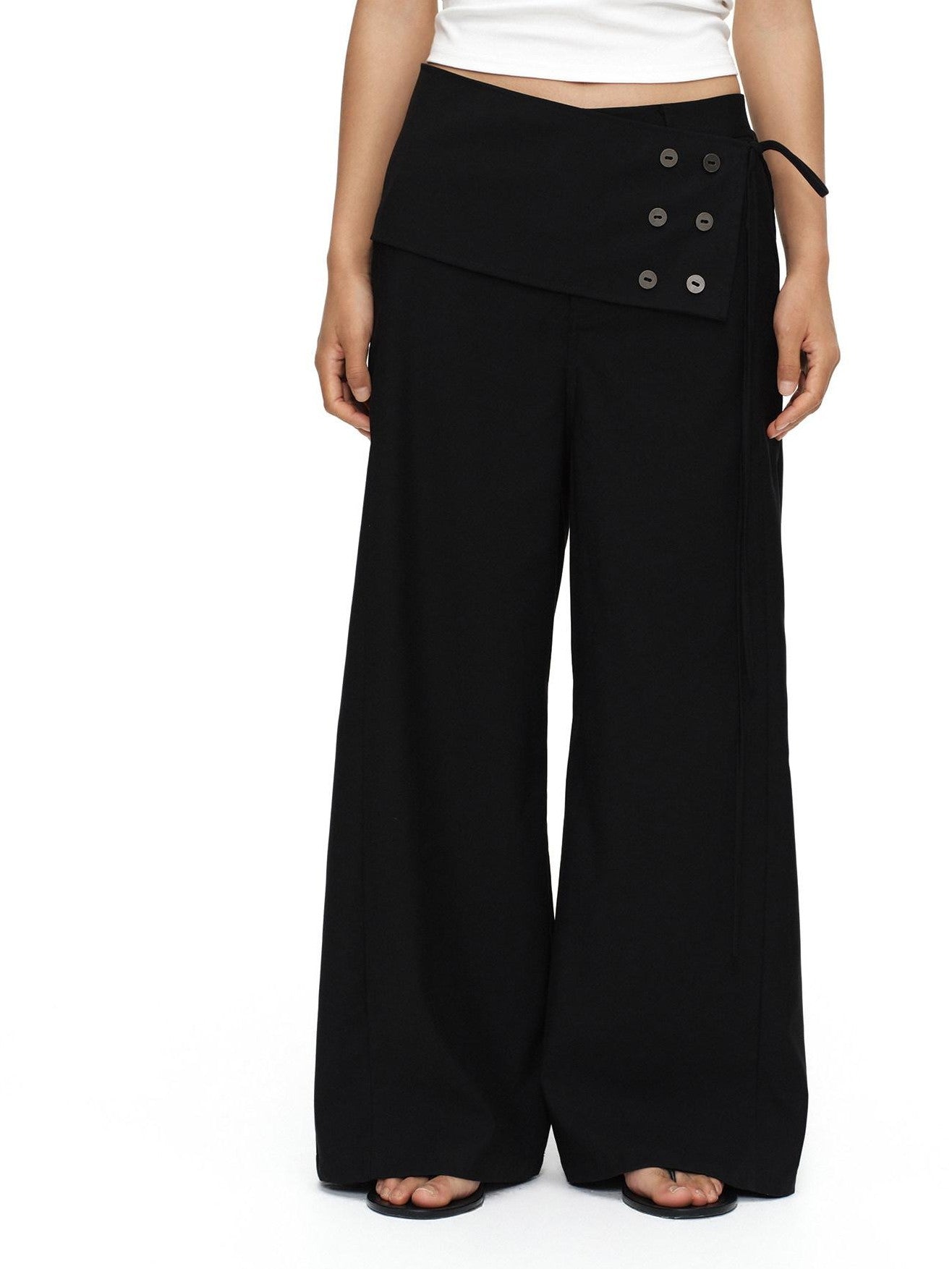 oinimi Black Button Detail Detachable Skirt Straight Women&