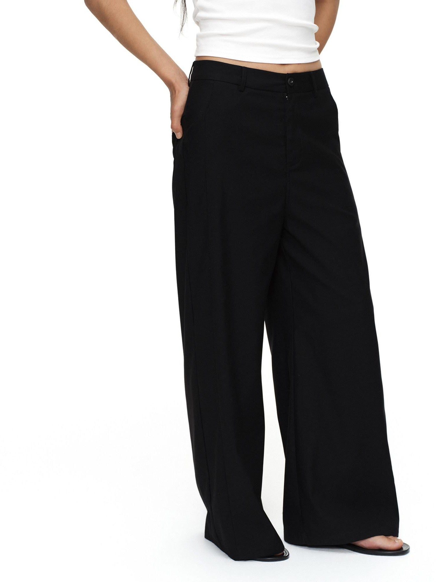 oinimi Black Button Detail Detachable Skirt Straight Women&