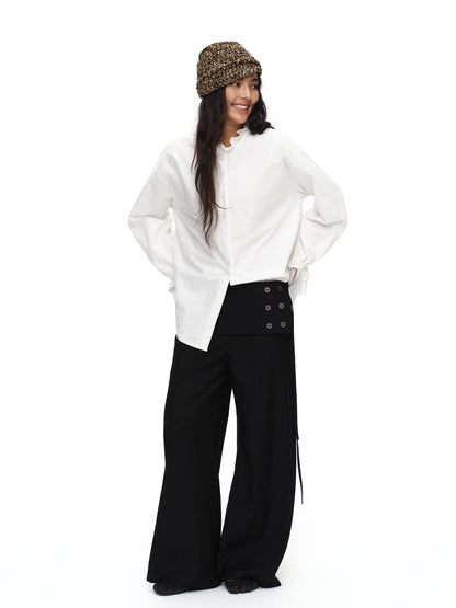 oinimi Black Button Detail Detachable Skirt Straight Women&