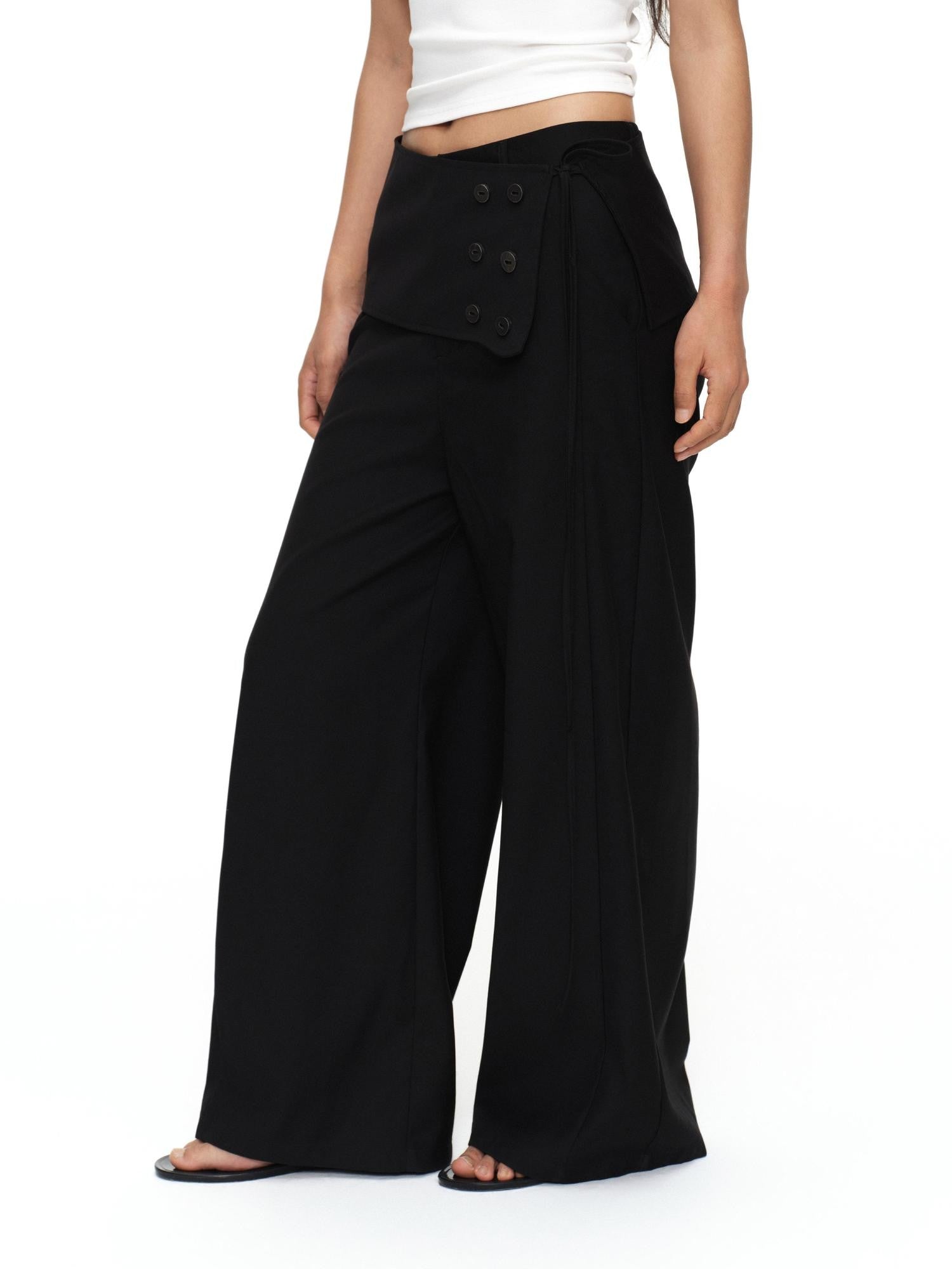 oinimi Black Button Detail Detachable Skirt Straight Women&