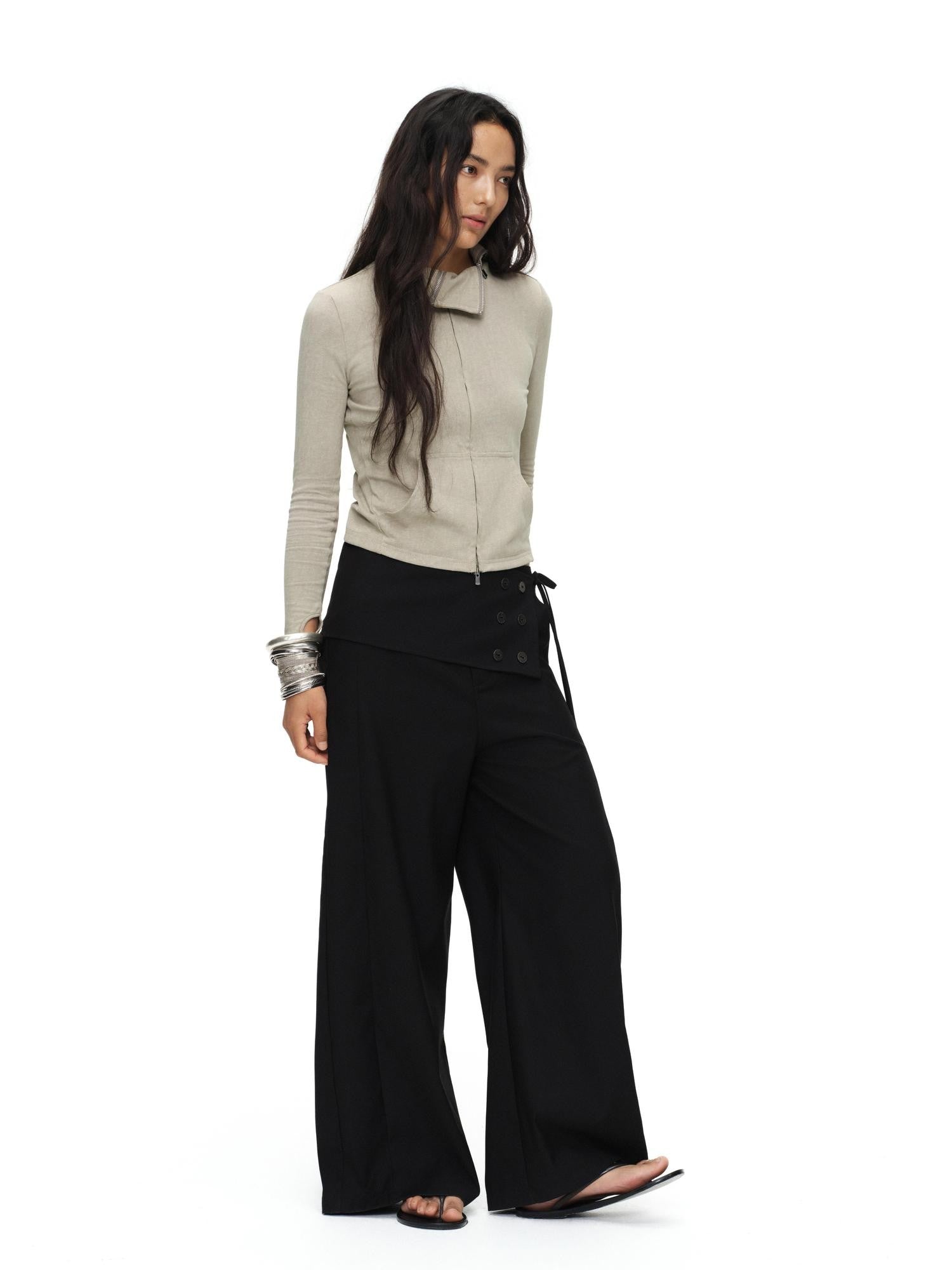oinimi Black Button Detail Detachable Skirt Straight Women&