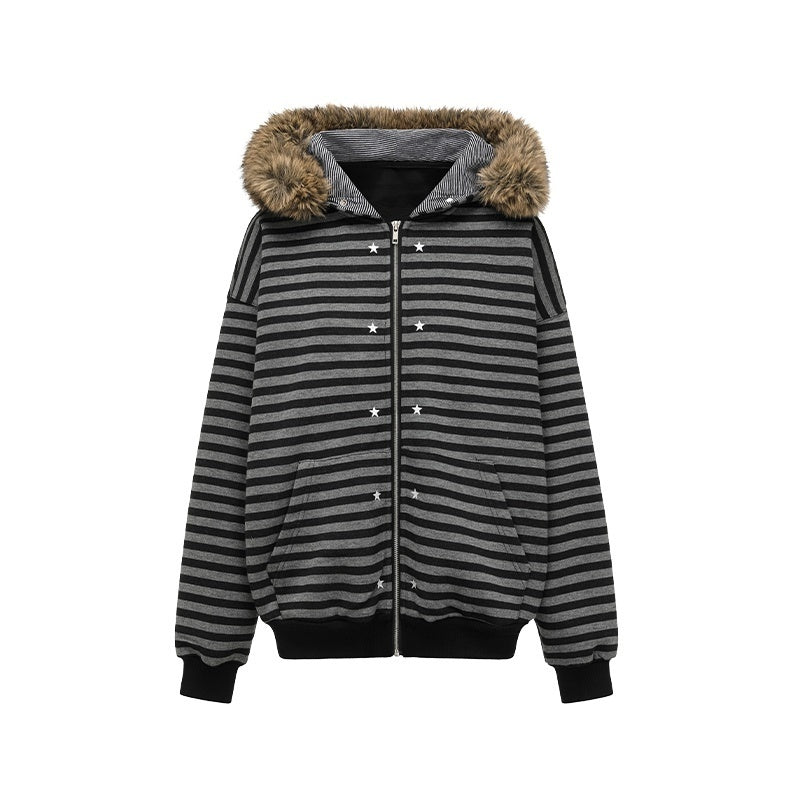 oinimi_Black_Grey_Striped_Loose_Fit_Women&