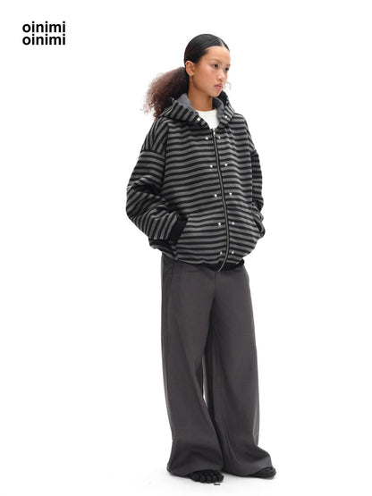 oinimi Black Grey Striped Loose Fit Women&