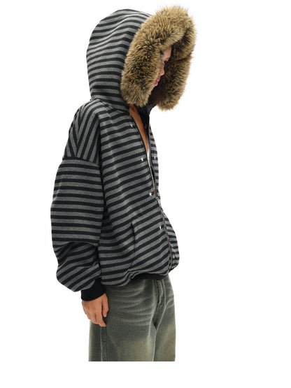 oinimi Black Grey Striped Loose Fit Women&