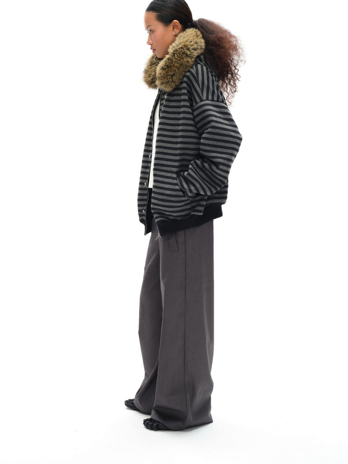 oinimi Black Grey Striped Loose Fit Women&