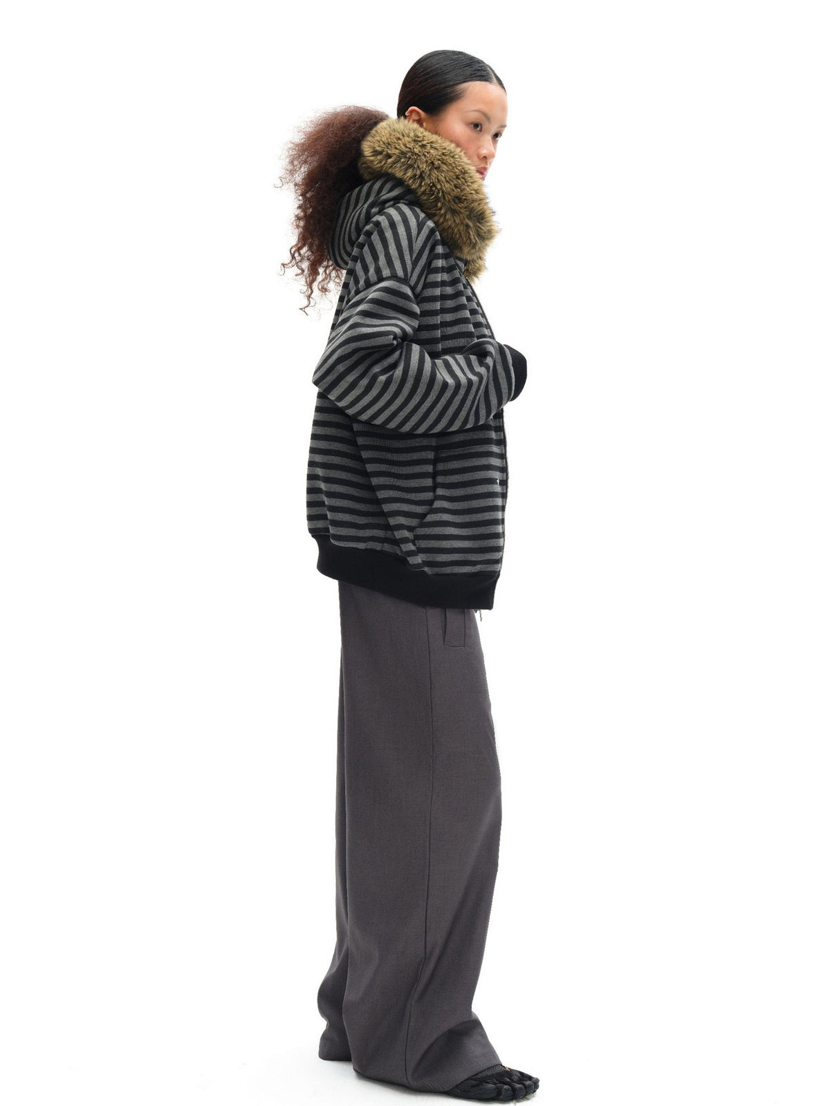 oinimi Black Grey Striped Loose Fit Women&