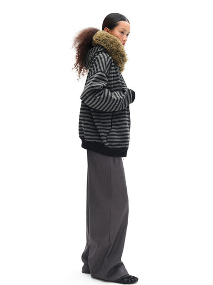oinimi Black Grey Striped Loose Fit Women&