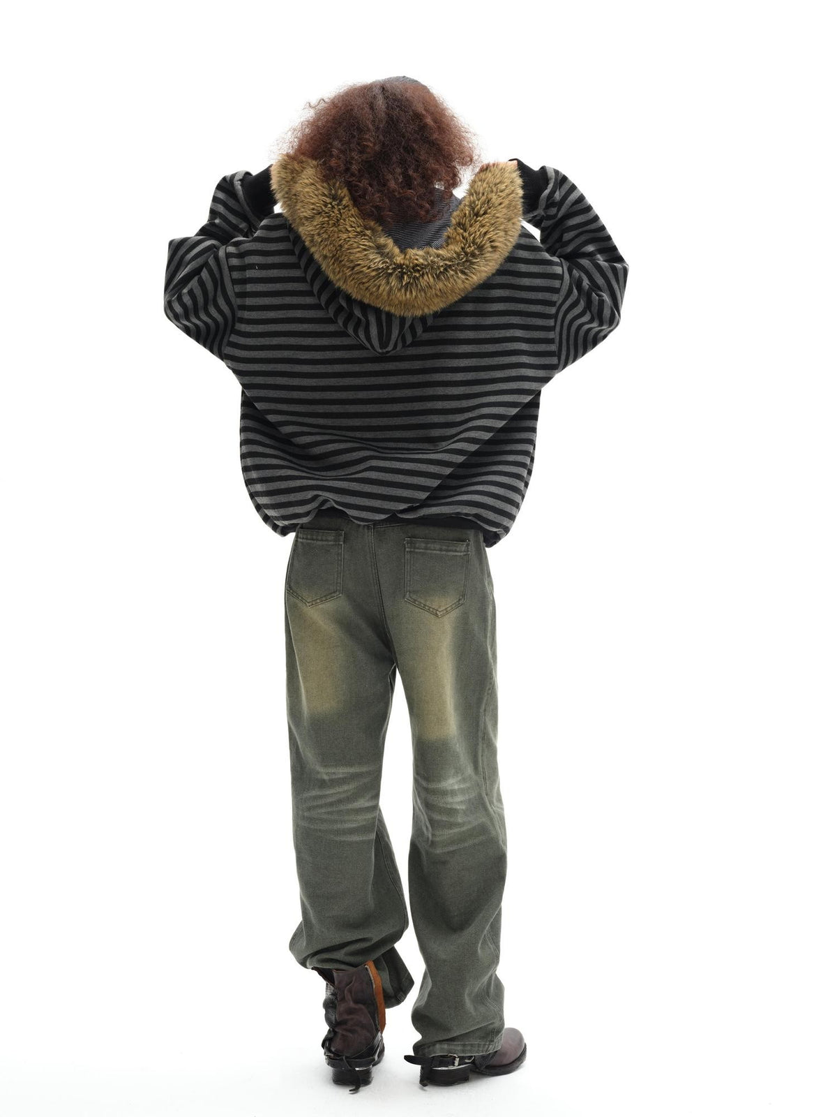 oinimi Black Grey Striped Loose Fit Women&