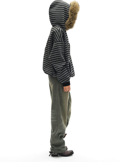 oinimi Black Grey Striped Loose Fit Women&