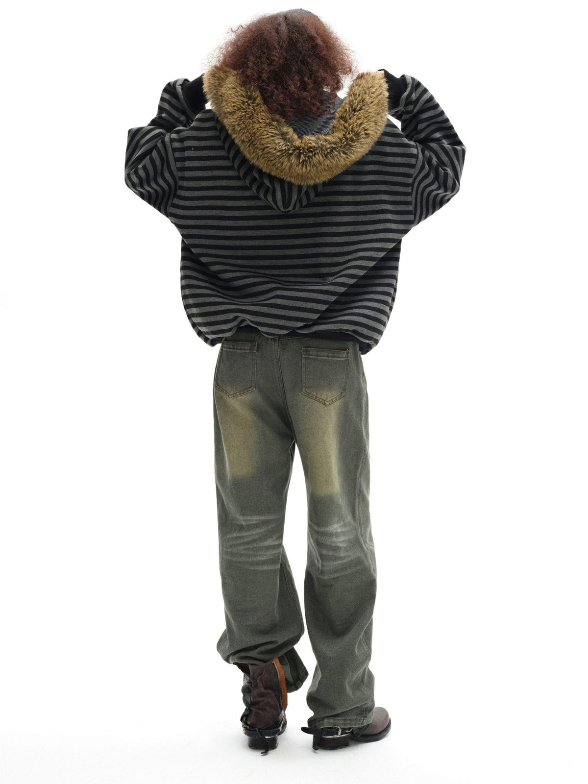oinimi Black Grey Striped Loose Fit Women&