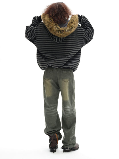 oinimi Black Grey Striped Loose Fit Women&