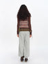 oinimi Brown Stripe Patchwork Tribal Trim Long Sleeve T-Shirt