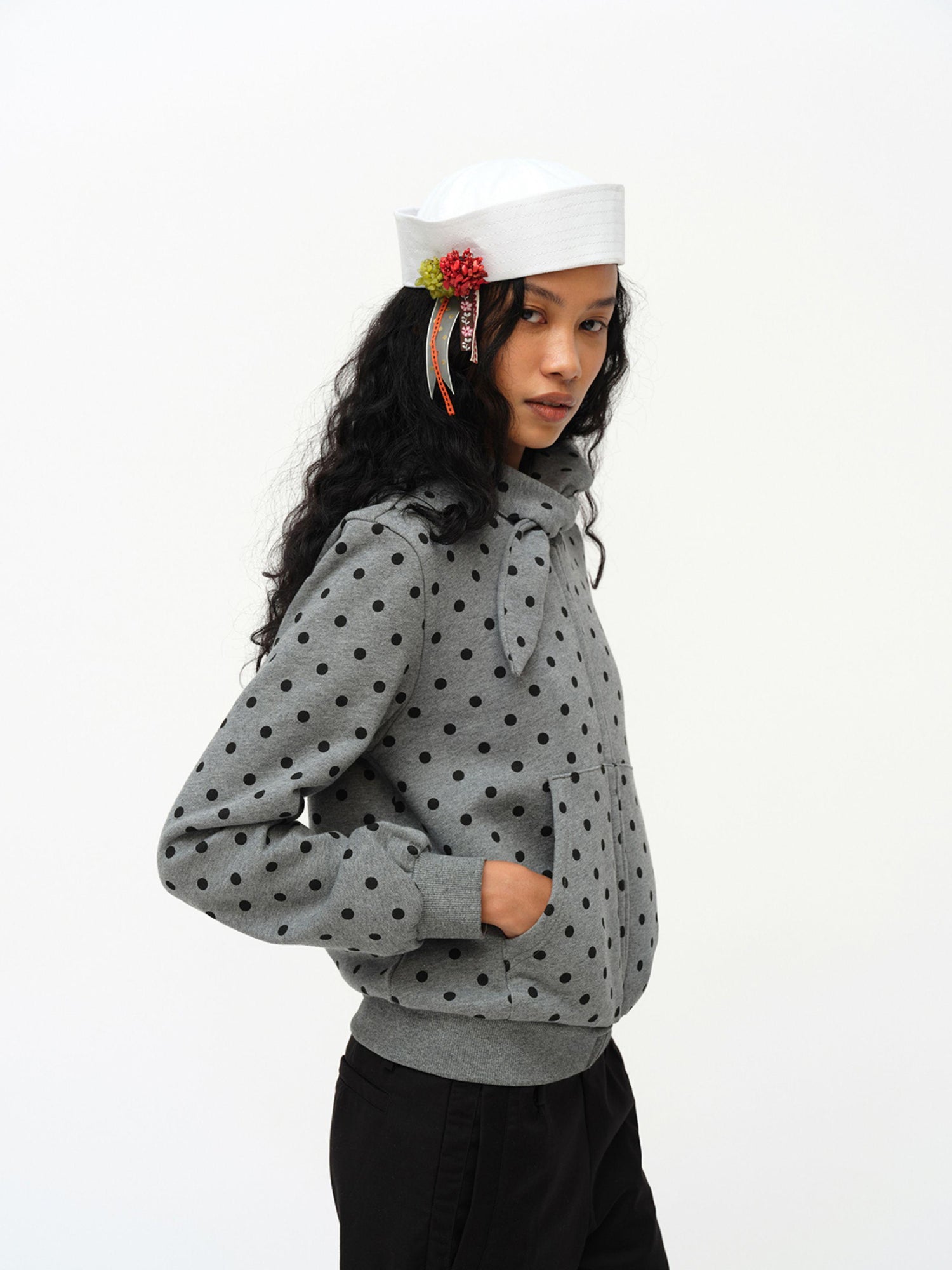 oinimi Butterfly Print Hooded Zip Up Sweatshirt