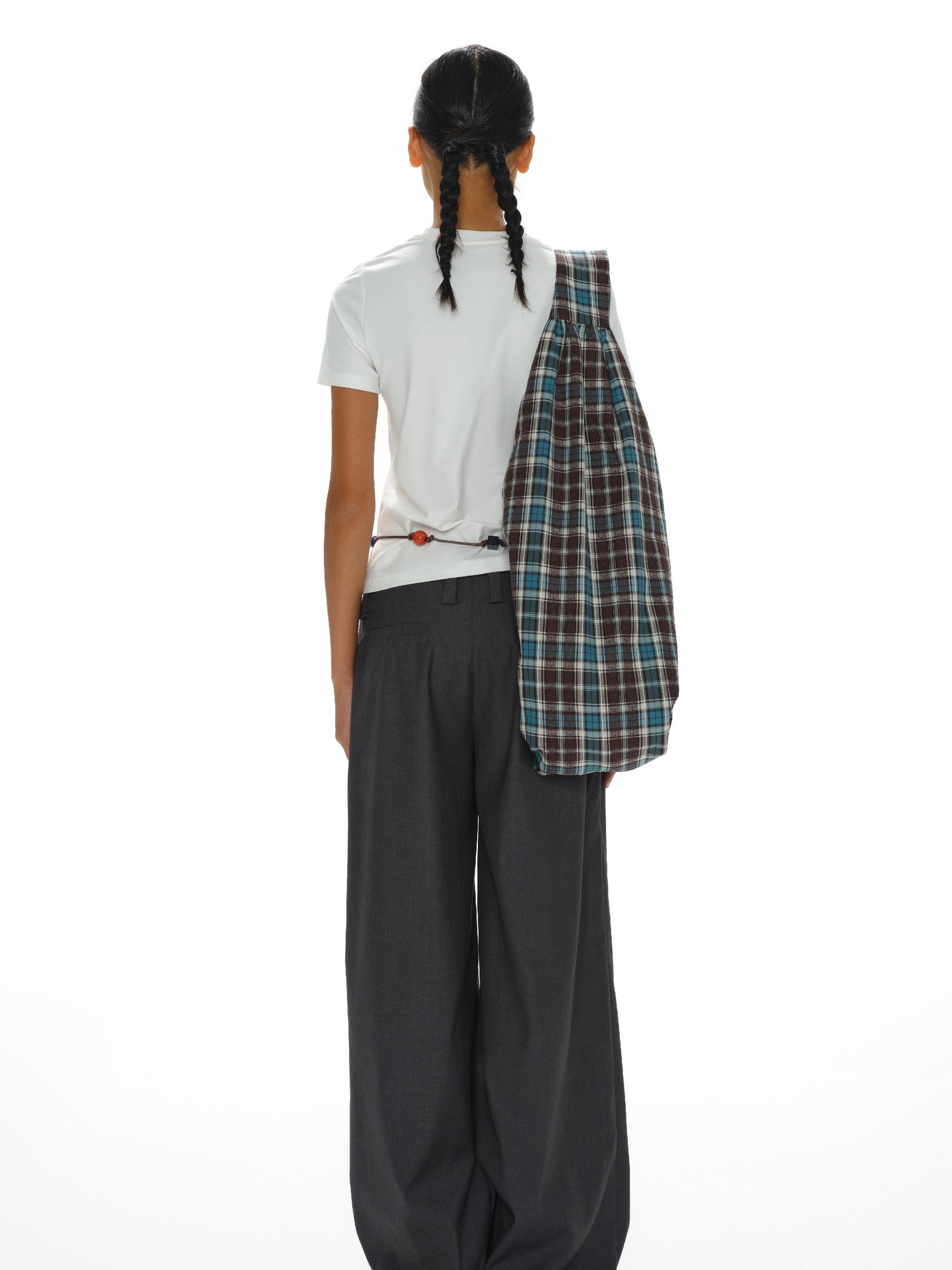 oinimi Canvas Checkered Crossbody Bag In Lake Blue