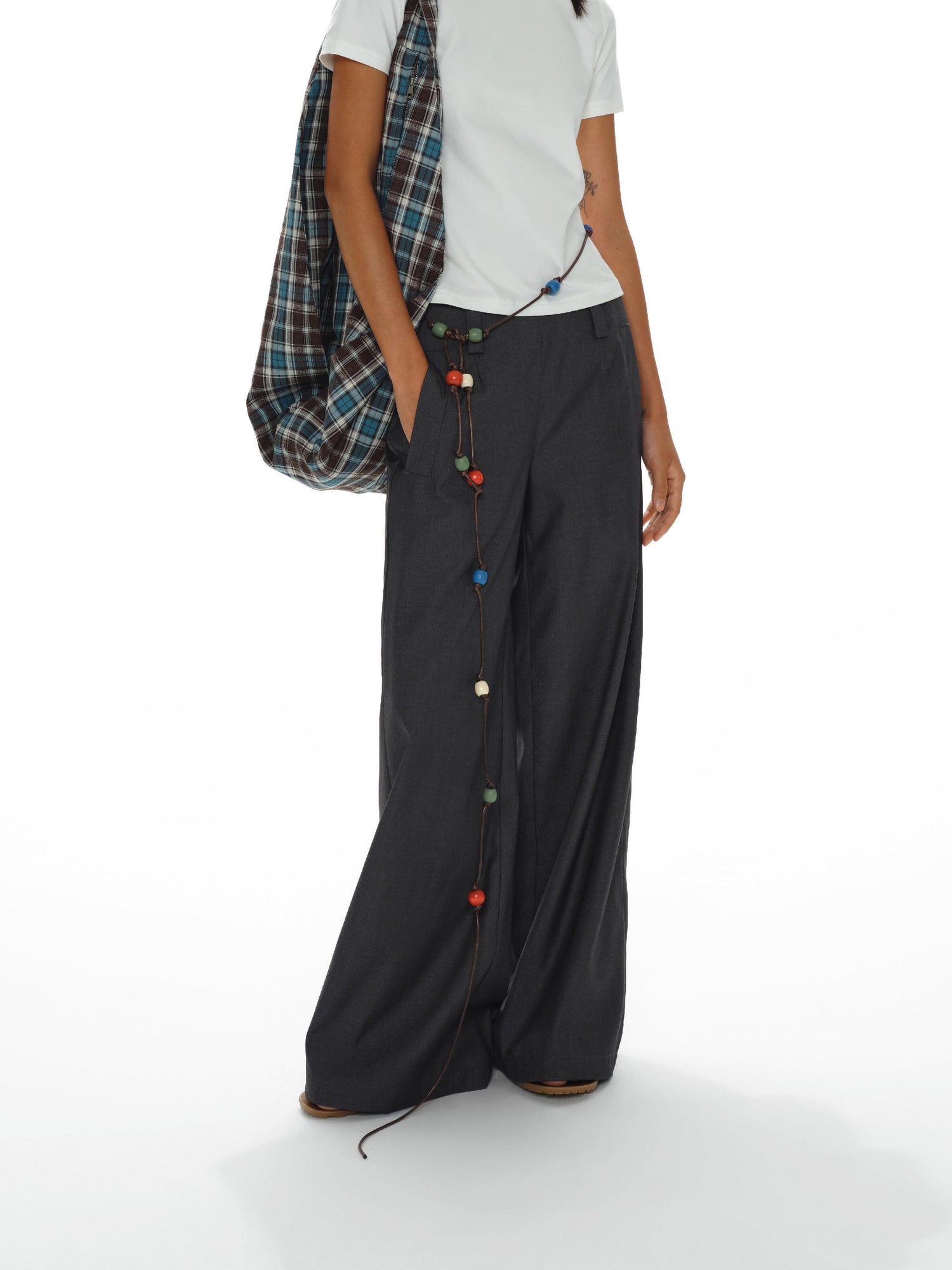 oinimi Canvas Checkered Crossbody Bag In Lake Blue