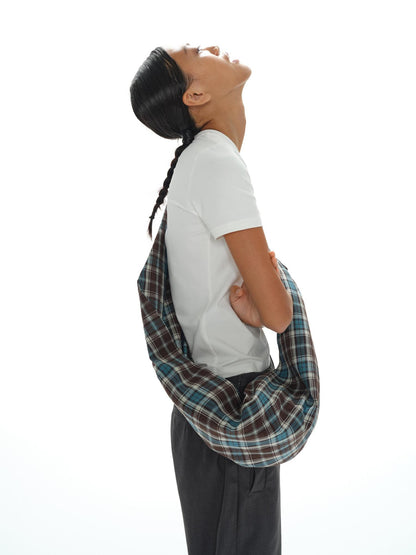 oinimi Canvas Checkered Crossbody Bag In Lake Blue
