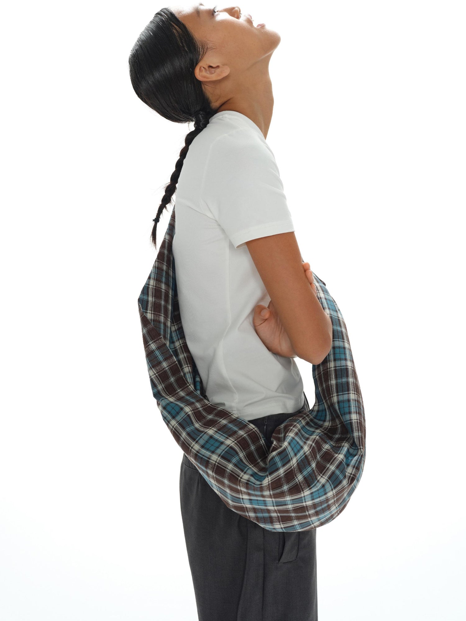 oinimi Canvas Checkered Crossbody Bag In Lake Blue