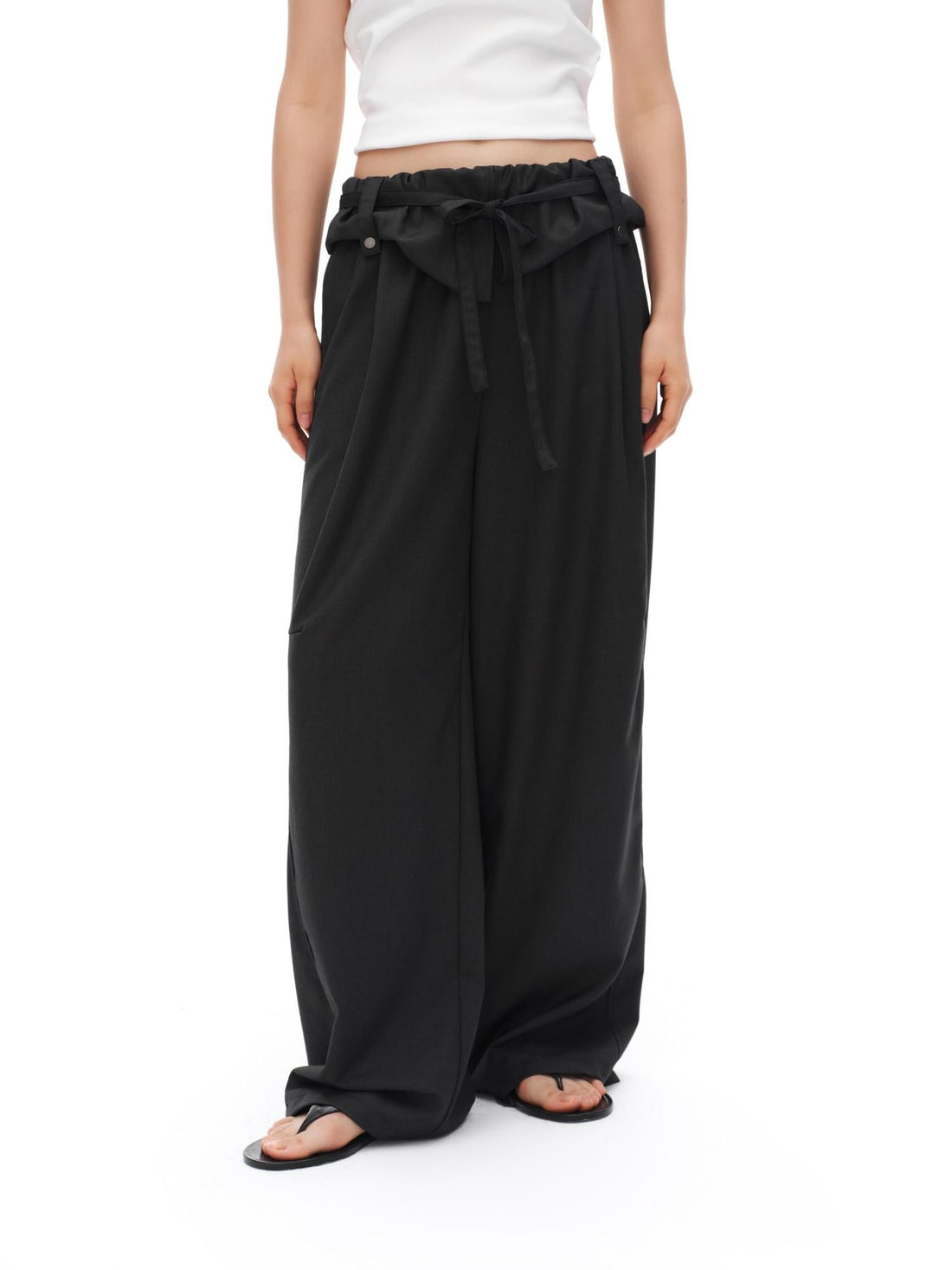 oinimi Charcoal Gray Paperbag Tie Waist Women&