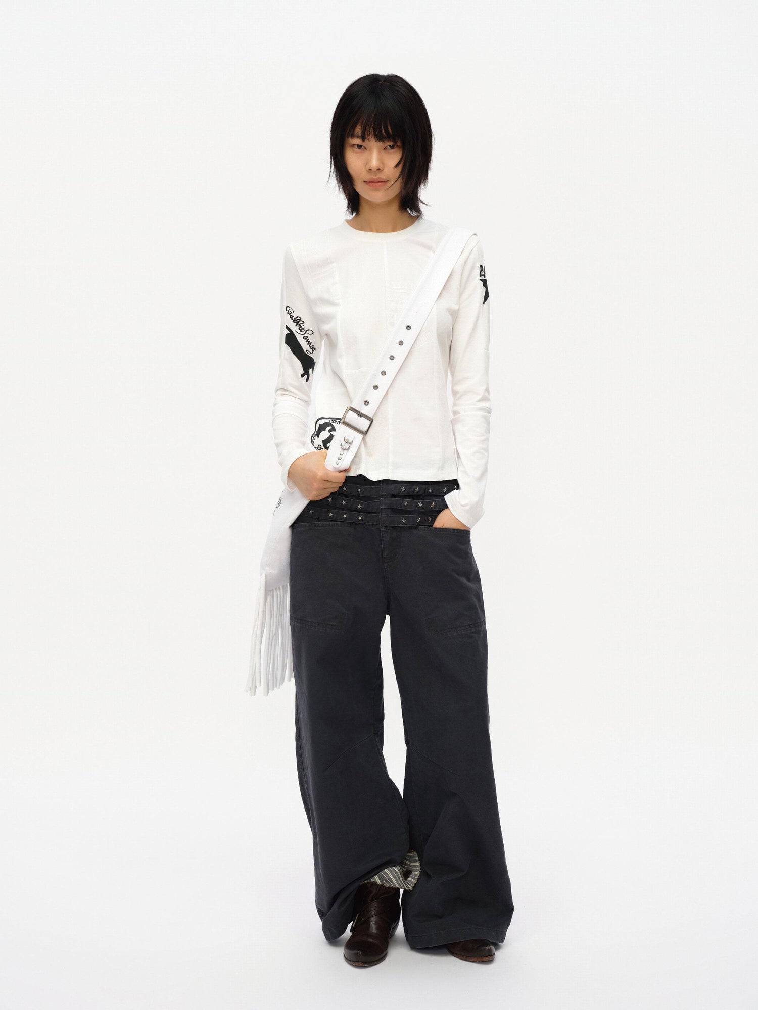 oinimi Code Blue White Paneled Long Sleeve Tee
