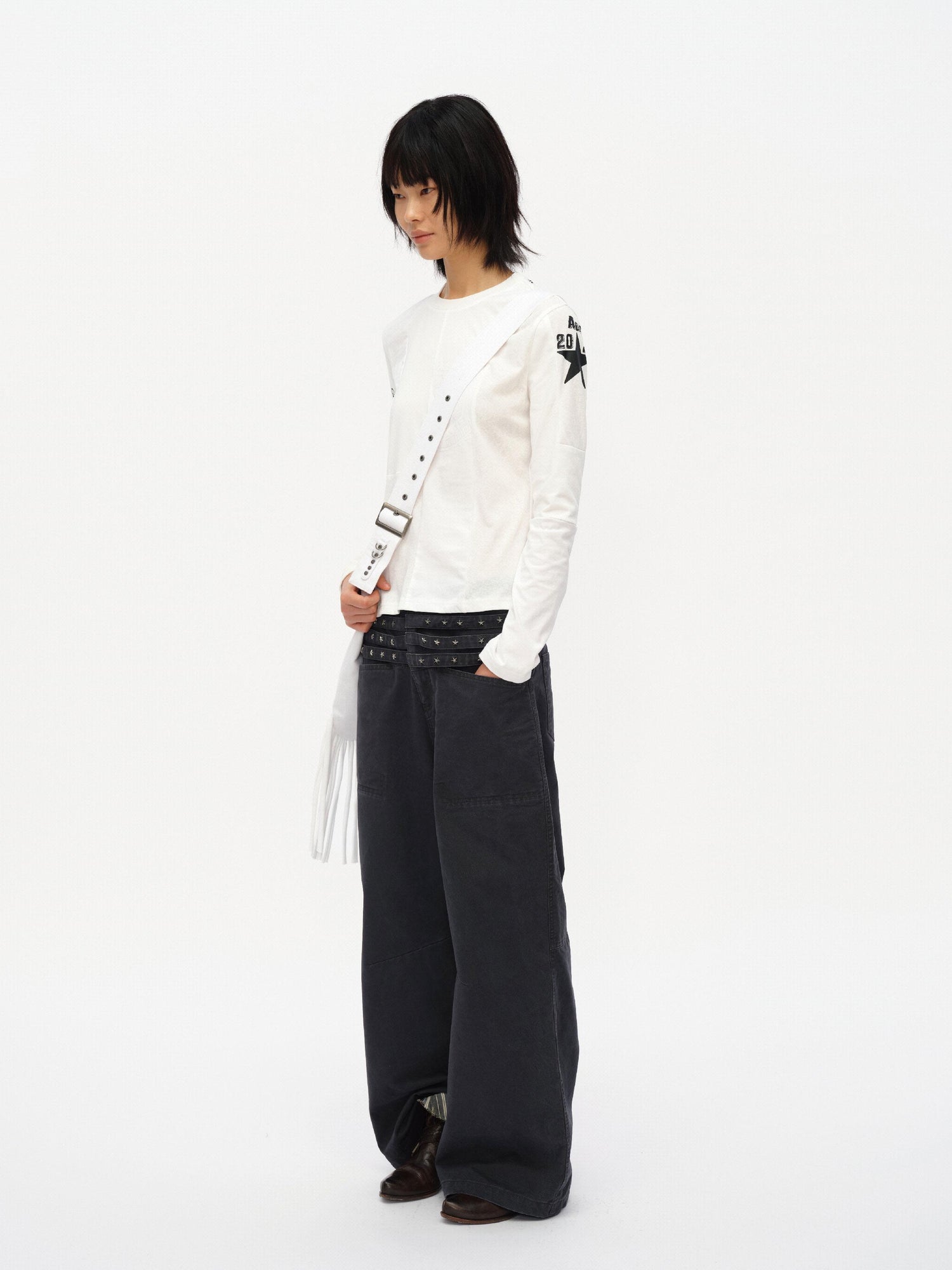 oinimi Code Blue White Paneled Long Sleeve Tee