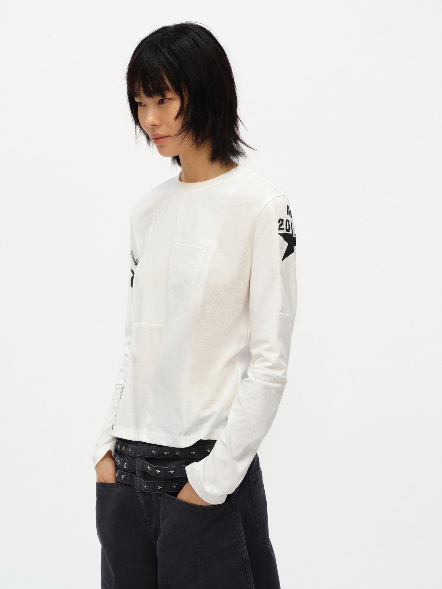 oinimi Code Blue White Paneled Long Sleeve Tee