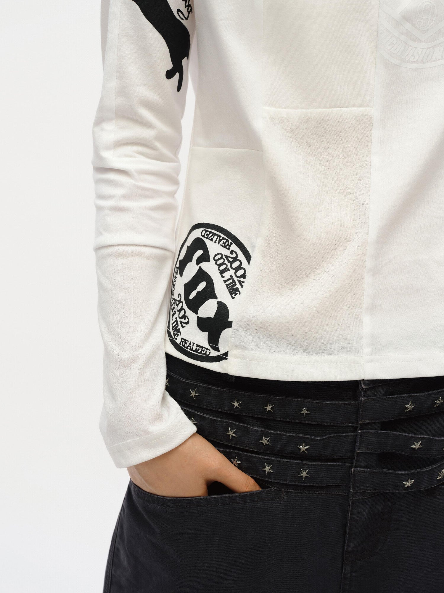 oinimi Code Blue White Paneled Long Sleeve Tee