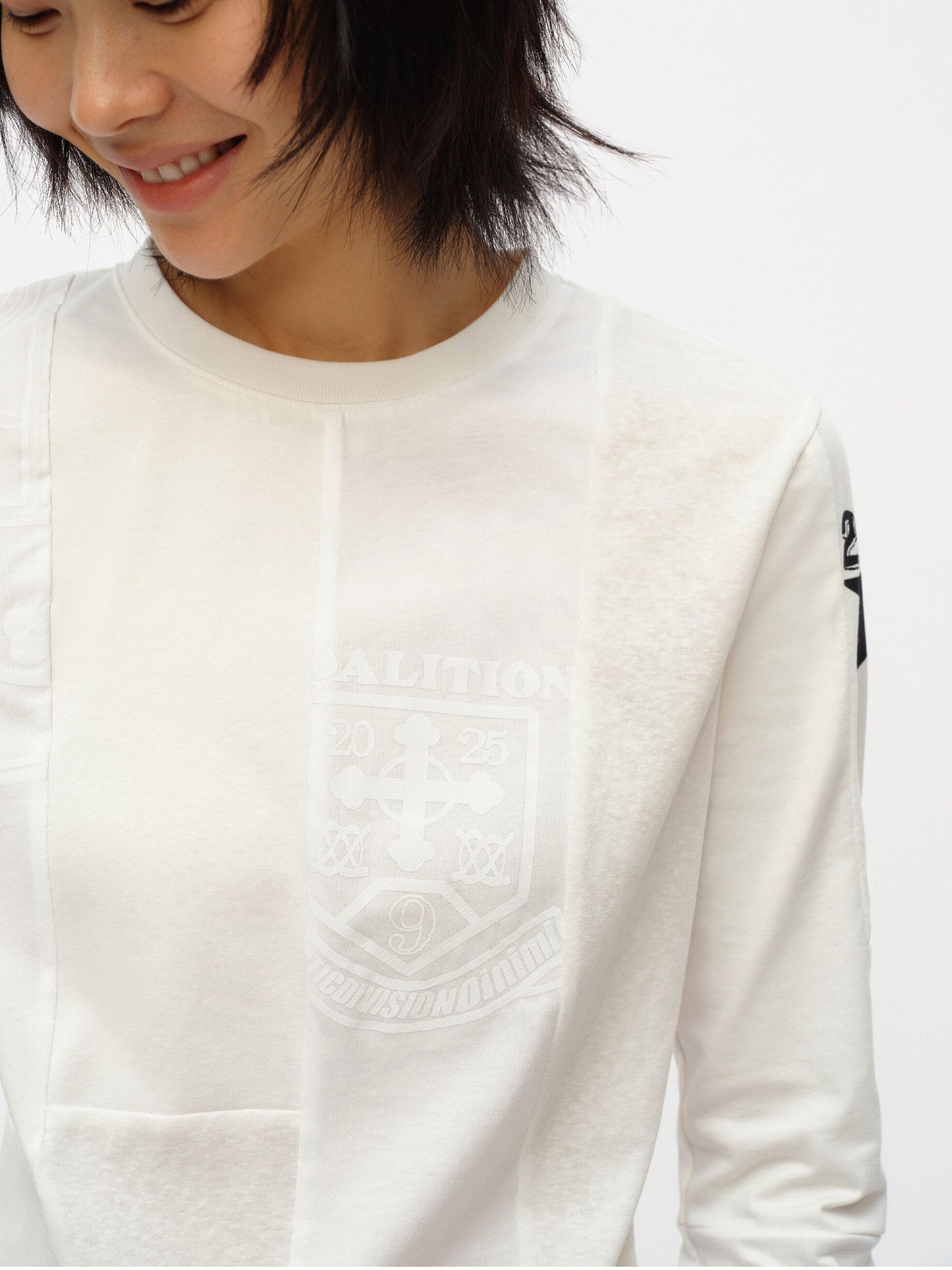 oinimi Code Blue White Paneled Long Sleeve Tee