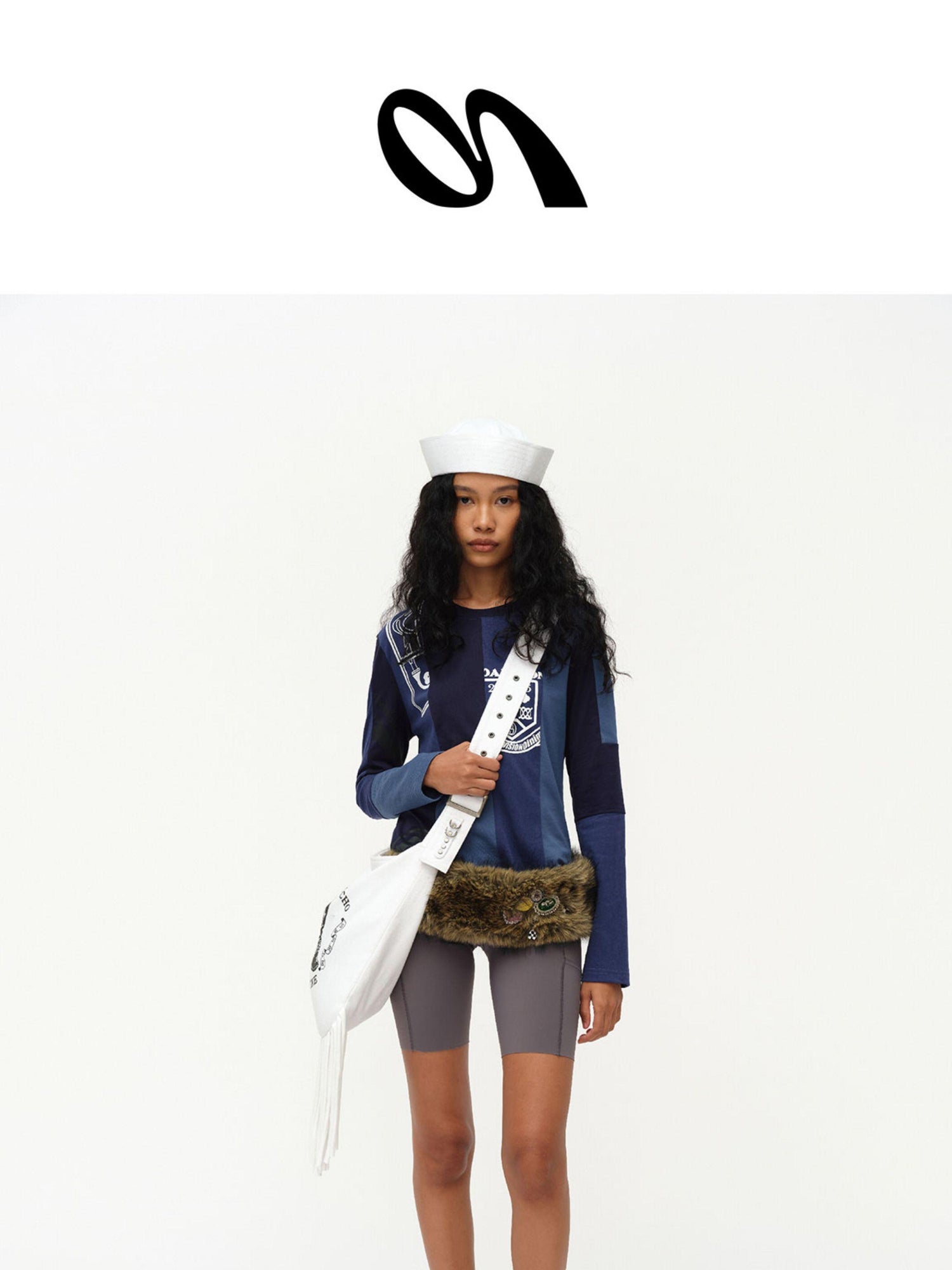 oinimi Code Blue White Paneled Long Sleeve Tee