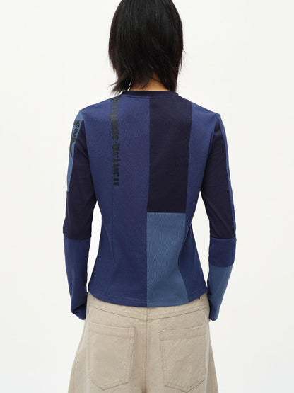 oinimi Code Blue White Paneled Long Sleeve Tee