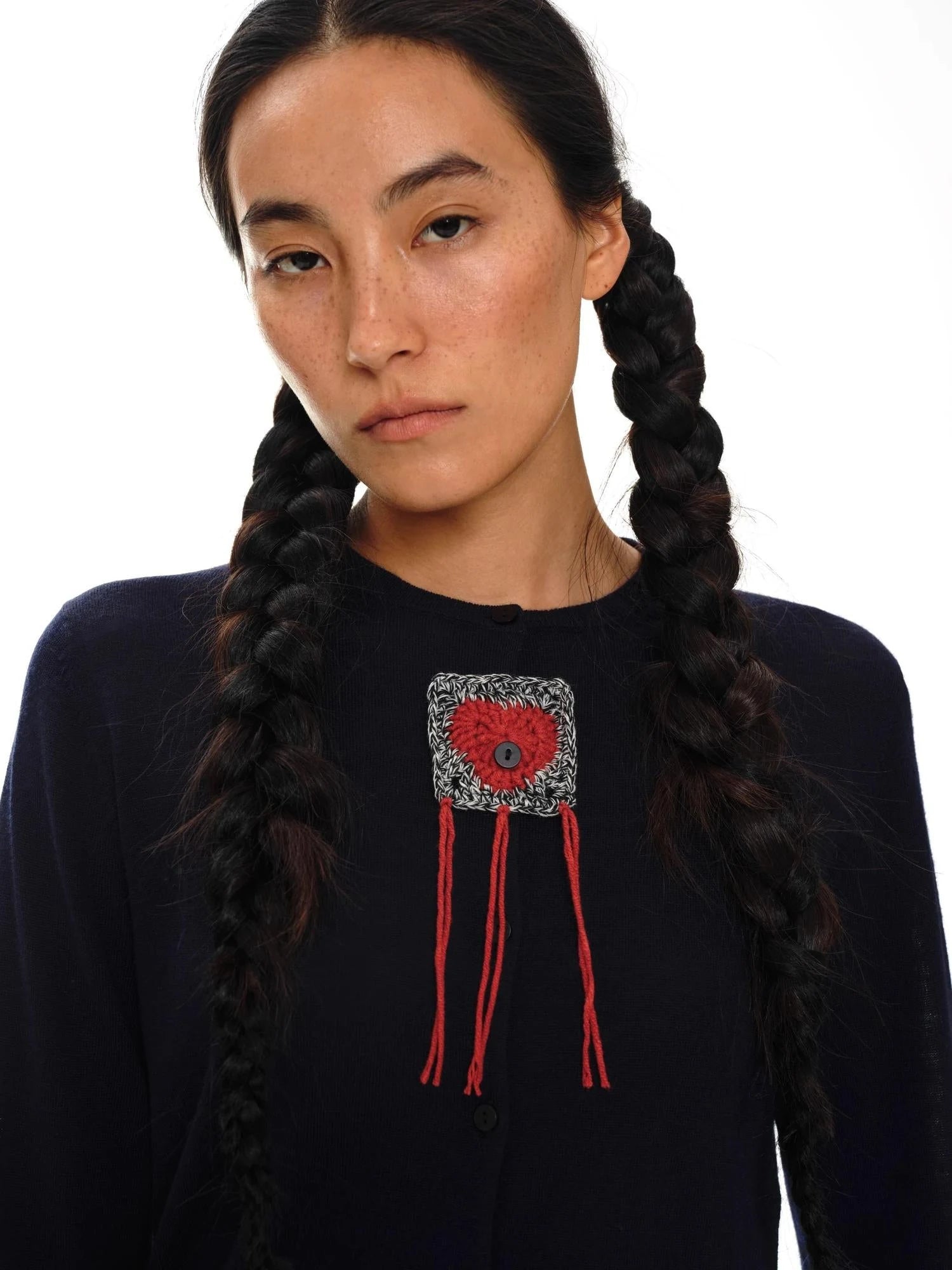 Color Block Hand Knit Button Brooch