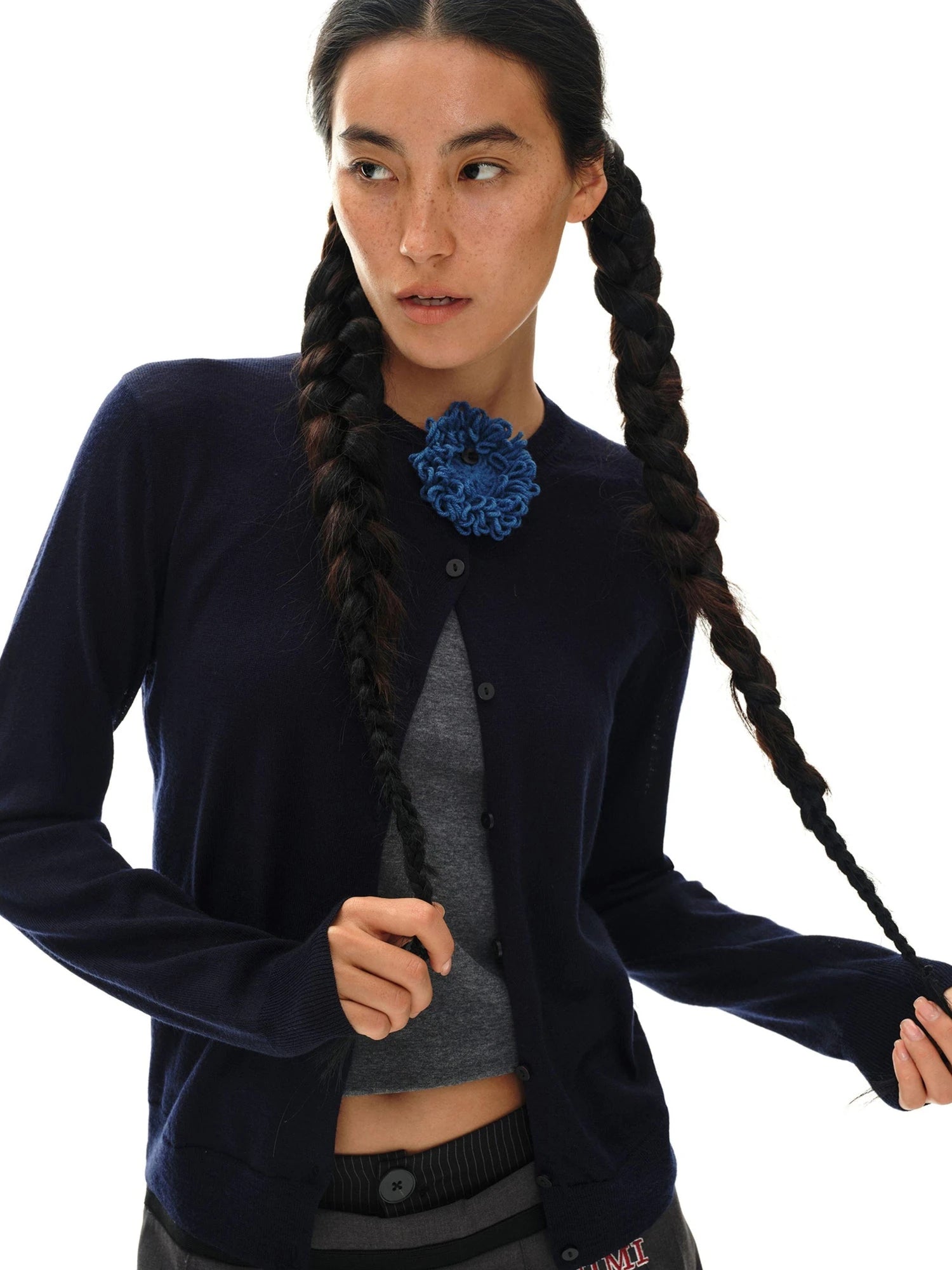 Color Block Hand Knit Button Brooch