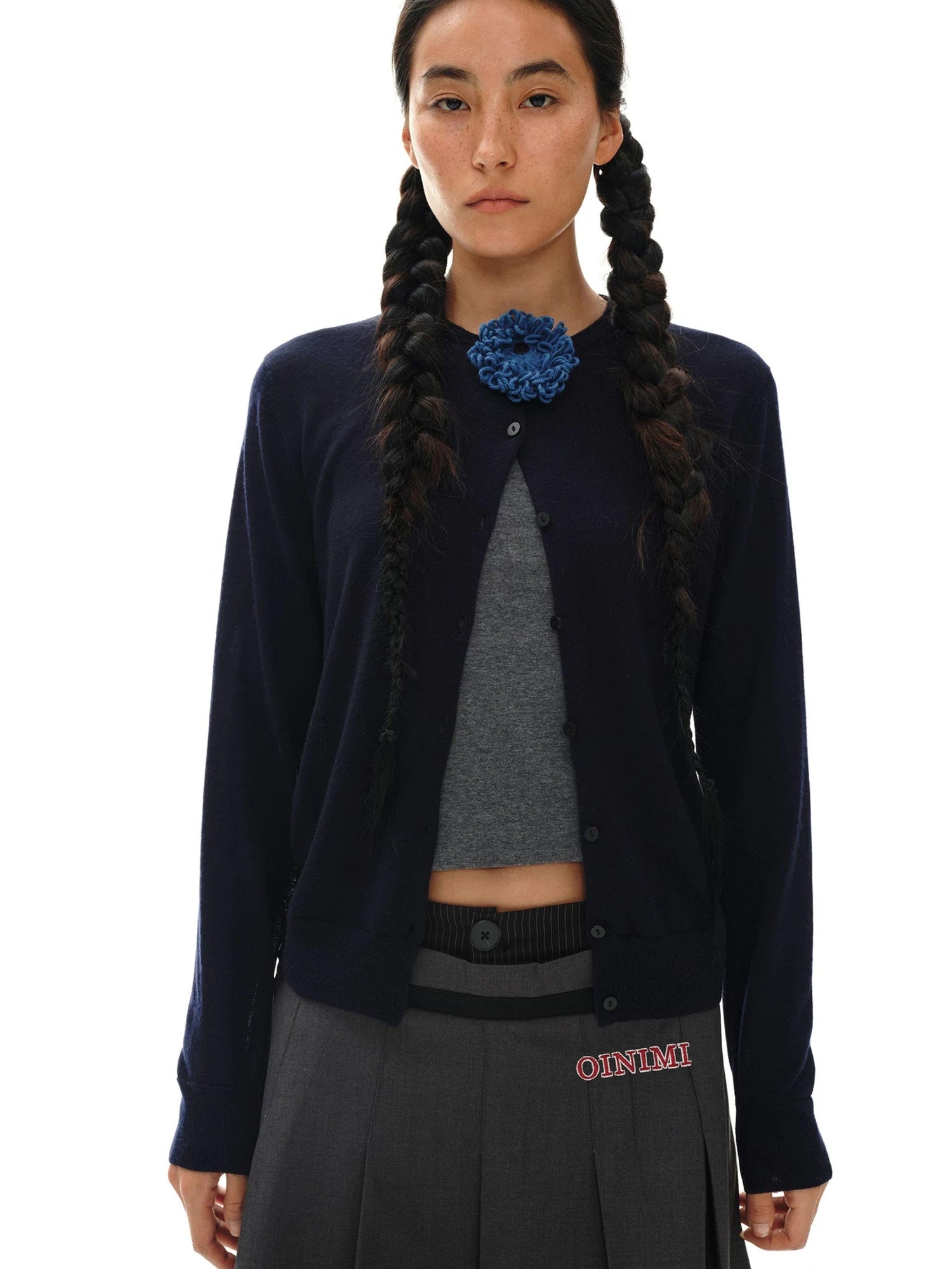 Color Block Hand Knit Button Brooch