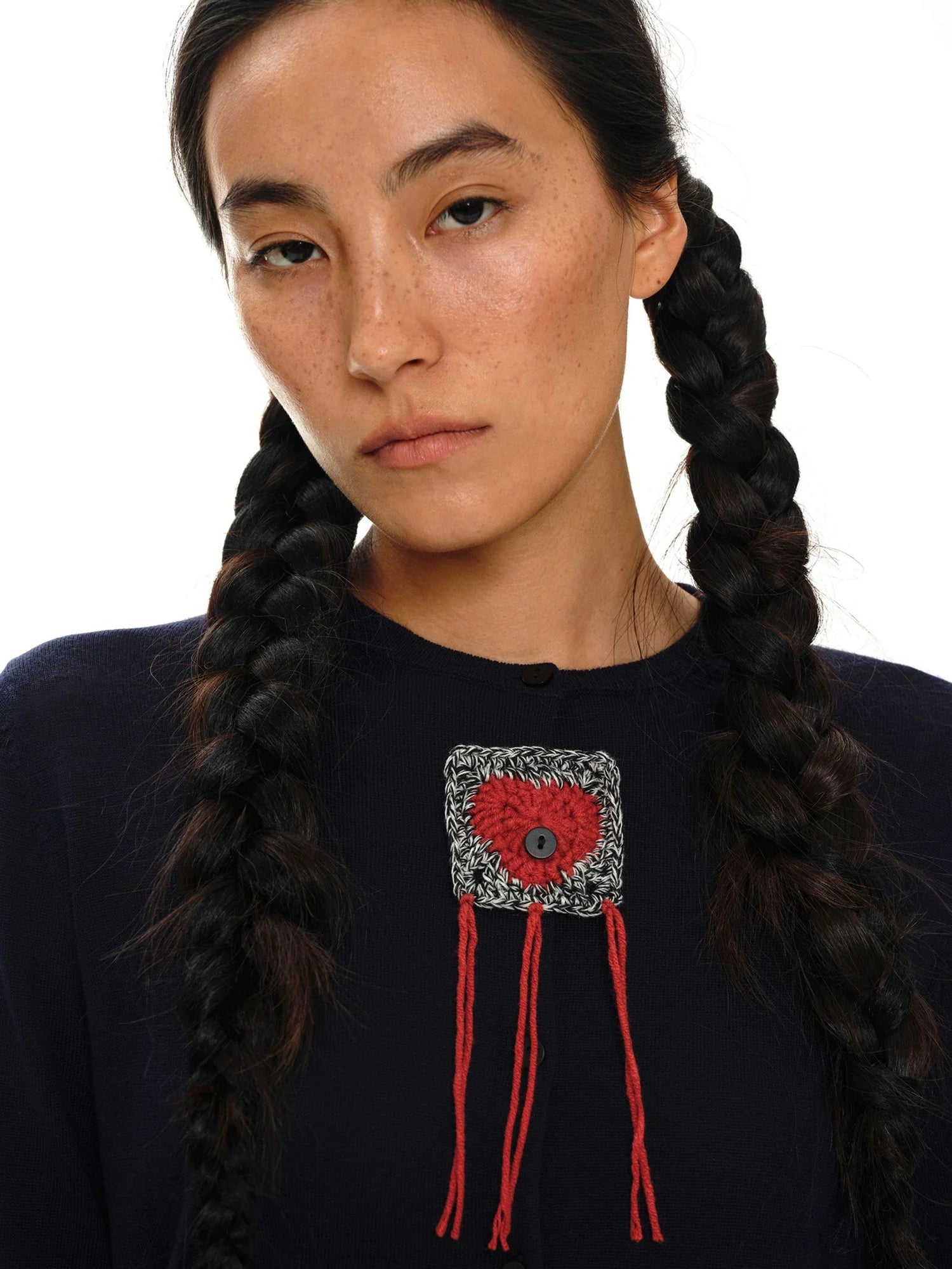 Color Block Hand Knit Button Brooch