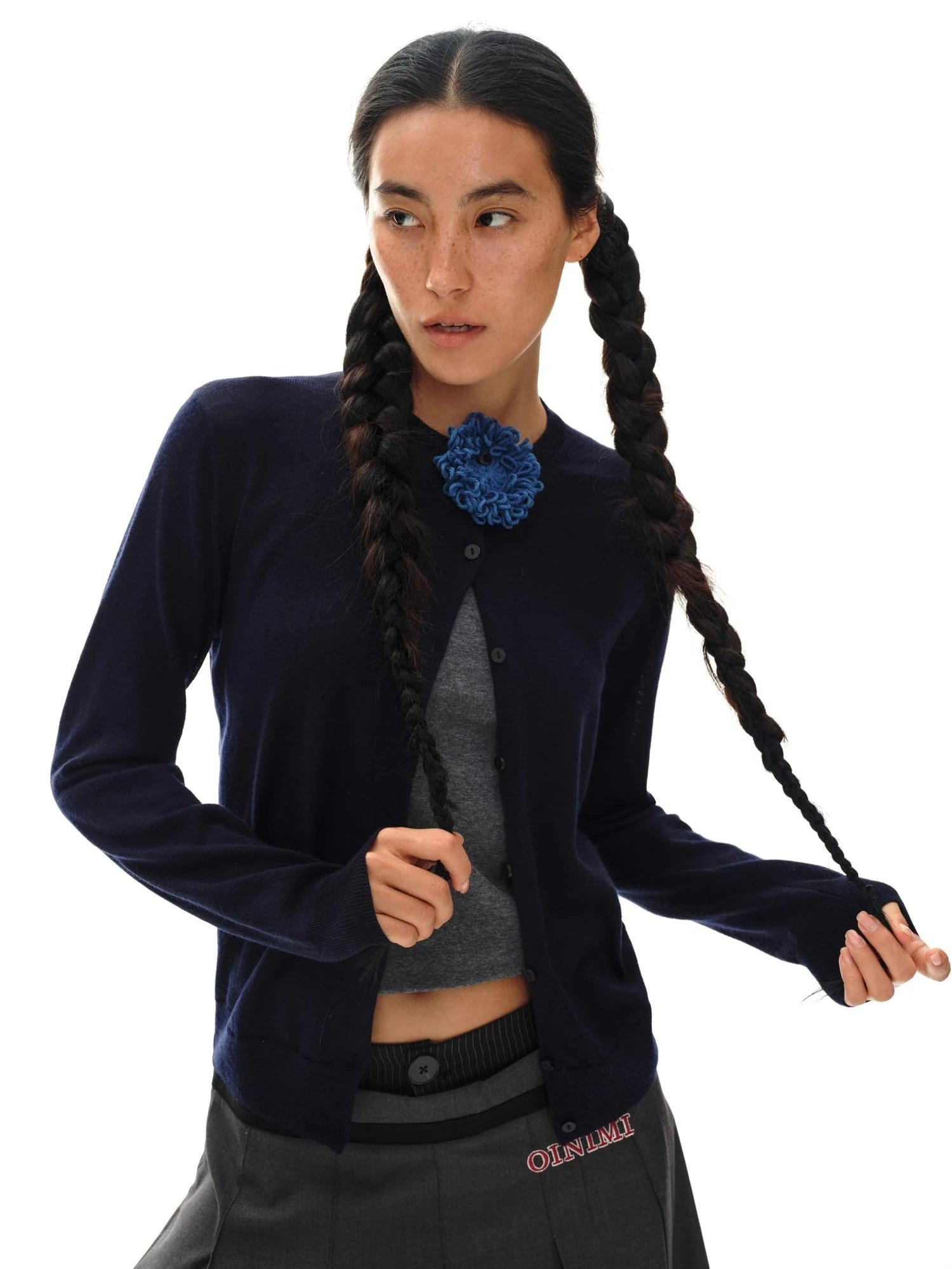 Color Block Hand Knit Button Brooch