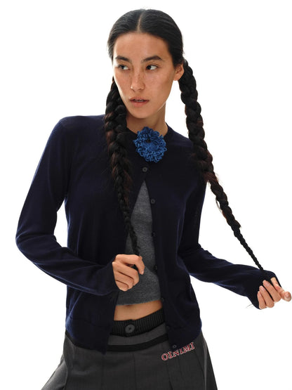 Color Block Hand Knit Button Brooch