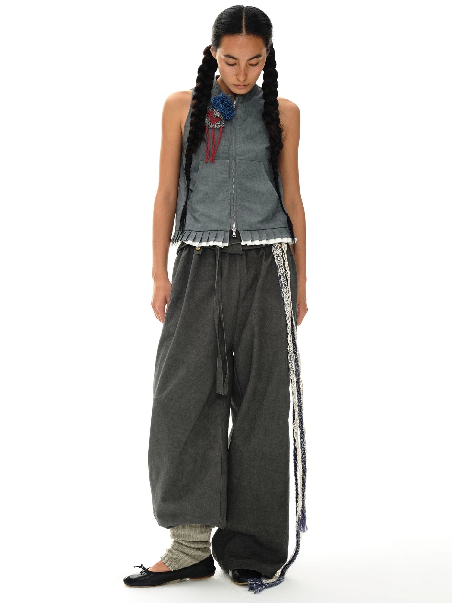 Color Block Hand Knit Button Brooch