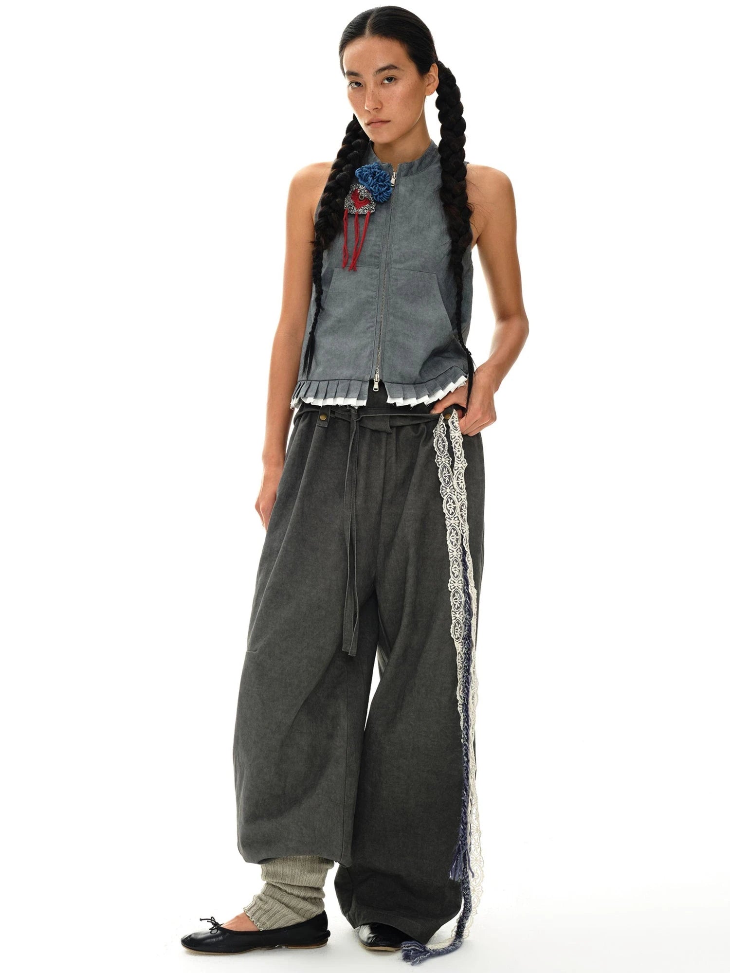 Color Block Hand Knit Button Brooch