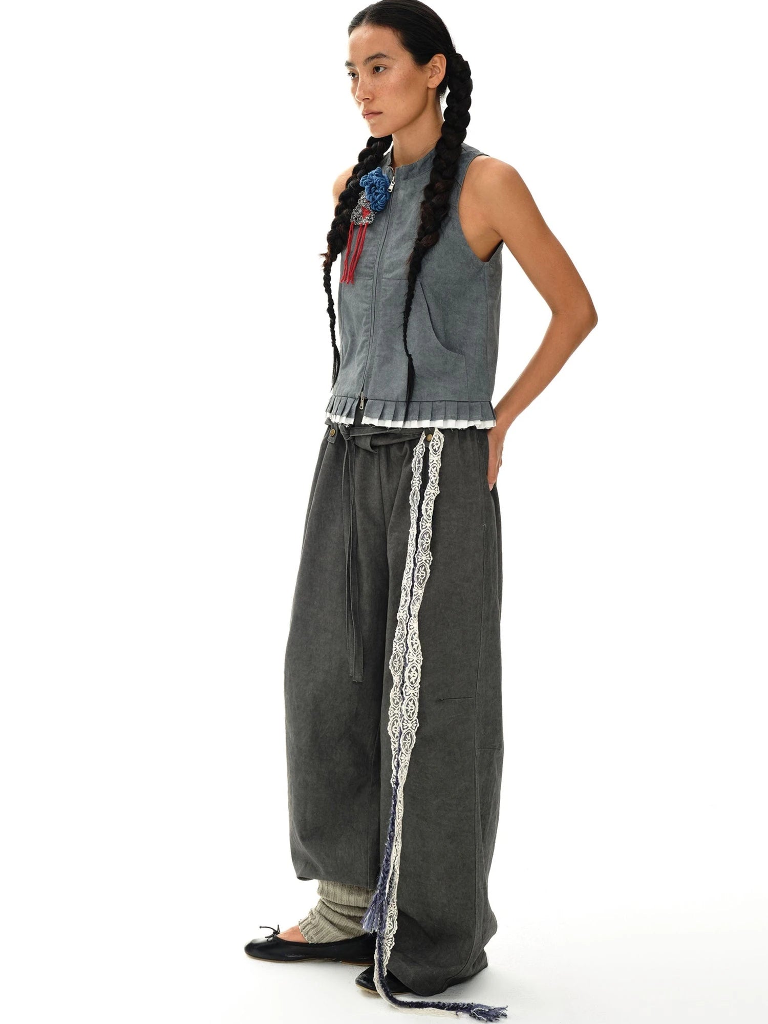 Color Block Hand Knit Button Brooch