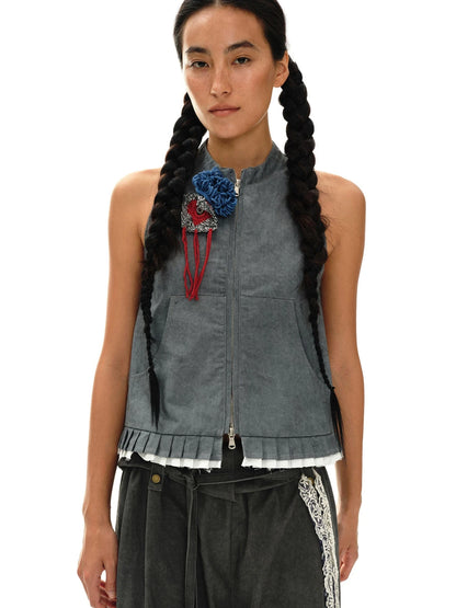 Color Block Hand Knit Button Brooch