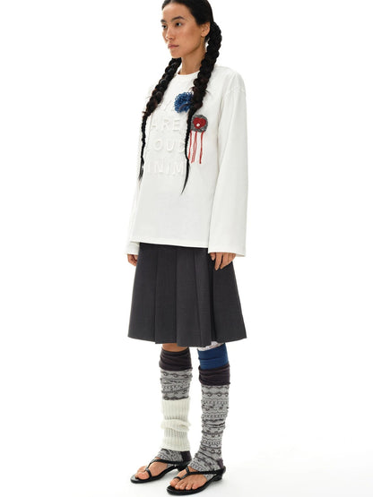 Color Block Hand Knit Button Brooch