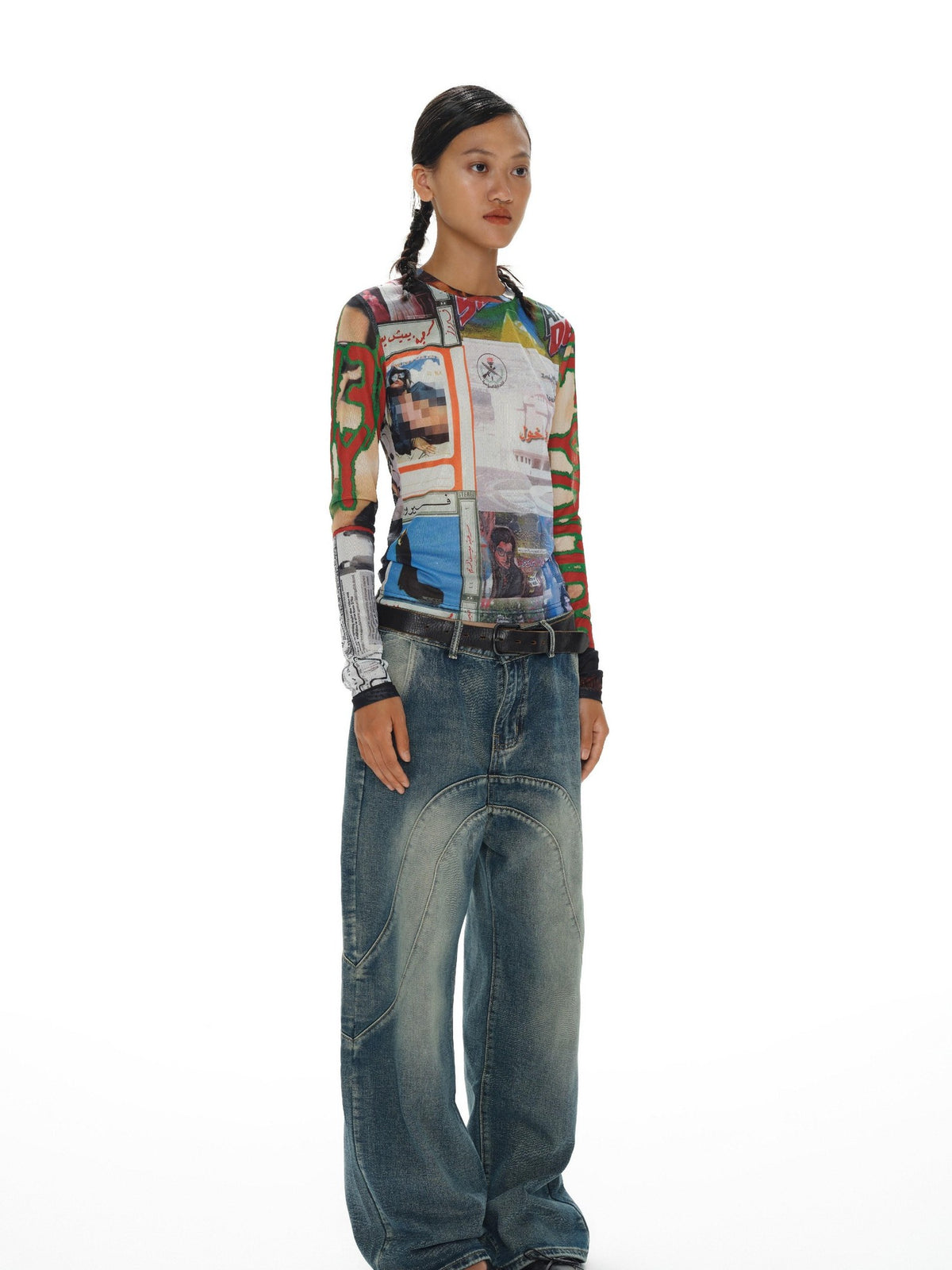 oinimi Contrast Mesh Playful Print Protective Women&