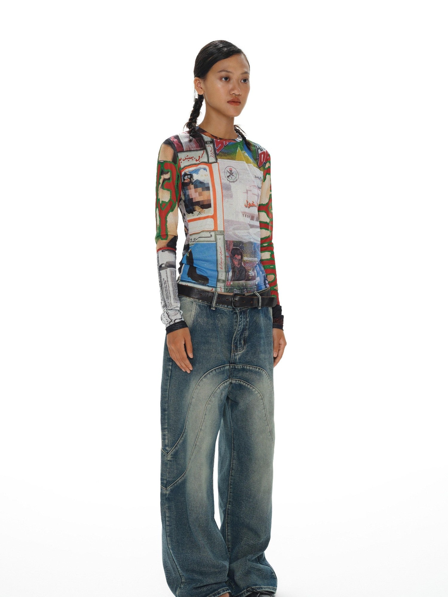 oinimi Contrast Mesh Playful Print Protective Women&