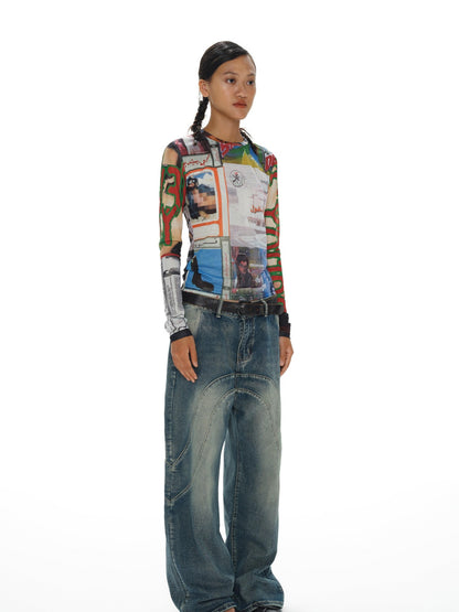 oinimi Contrast Mesh Playful Print Protective Women&