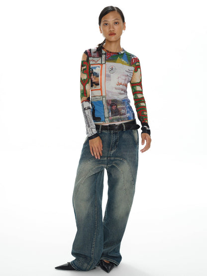 oinimi Contrast Mesh Playful Print Protective Women&
